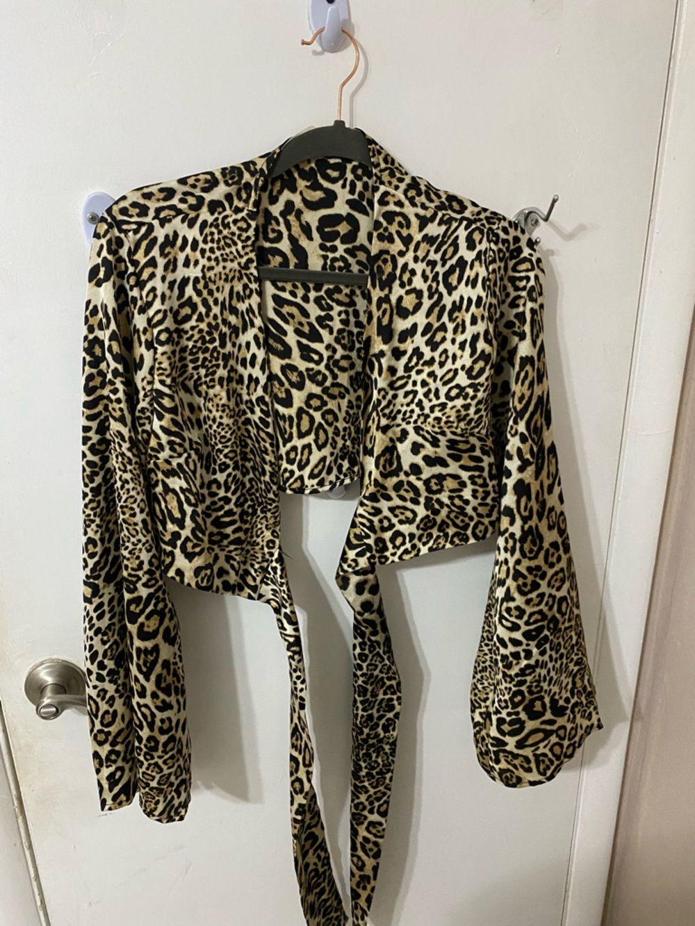 Leopard Print Tie-Front Shrug Jacket - Beige & Black